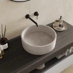 Lavabo d'appoggio 39x12 h cm in cemento crema effetto pietra - Hamilton