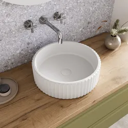 Lavabo d'appoggio 40x12 h cm in cemento bianco cannettato - Hamilton