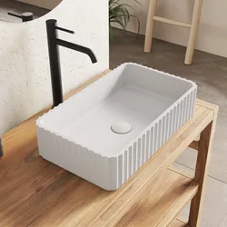 Lavabo d'appoggio 50x30x12 h cm in cemento bianco cannettato - Hamilton