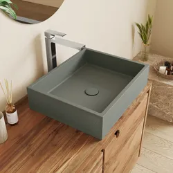 Lavabo d'appoggio 49x39x12 h cm in cemento a vista grigio ardesia - Hamilton