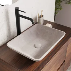 Lavabo d'appoggio 46x33x10 h cm in cemento crema effetto pietra - Hamilton