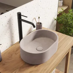 Lavabo d'appoggio 40x28x12 h cm in cemento crema effetto pietra - Hamilton