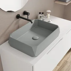 Lavabo d'appoggio 50x35x12 h cm in cemento grigio ardesia - Hamilton