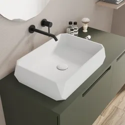 Lavabo d'appoggio 50x35x12 h cm in cemento bianco - Hamilton