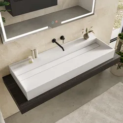 Lavabo d'appoggio 122x45x13 h cm in cemento bianco - Hamilton