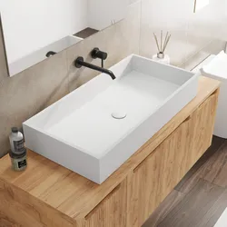 Lavabo d'appoggio 80x39x12 h cm in cemento bianco - Hamilton