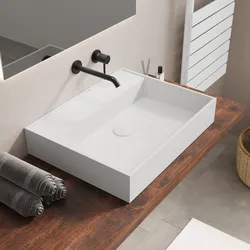 Lavabo d'appoggio 59x46x11 h cm in cemento bianco - Hamilton