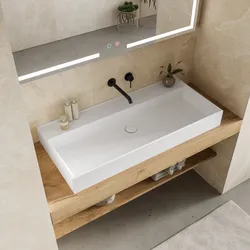 Lavabo d'appoggio 99x46x11 h cm in cemento bianco - Hamilton