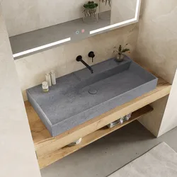 Lavabo d'appoggio 99x46x11 h cm in cemento grigio - Hamilton