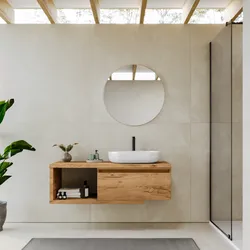 Mobile bagno sospeso 120 cm rovere gold con cassettone e specchio - Balik