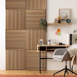 Set 8 pannelli fonoassorbenti boiserie 60x60h cm nero con listelli acero - Bjorn