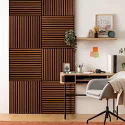 Set 8 pannelli fonoassorbenti boiserie 60x60h cm nero con listelli noce - Bjorn