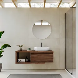 Mobile bagno sospeso 130 cm rovere deciso con cassettone e specchio - Balik