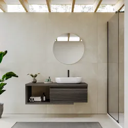 Mobile bagno sospeso 130 cm rovere grigio con cassettone e specchio - Balik