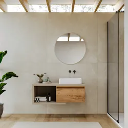 Mobile bagno sospeso 110 cm argilla con cassettone rovere gold e specchio - Balik