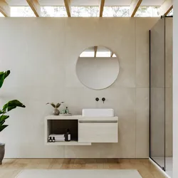 Mobile bagno sospeso 110 cm rovere bianco con cassettone e specchio - Balik