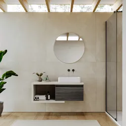 Mobile bagno sospeso 110 cm rovere bianco con cassettone rovere grigio e specchio - Balik