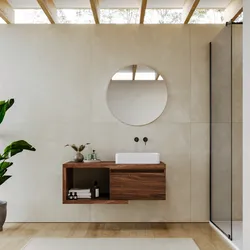Mobile bagno sospeso 110 cm rovere deciso con cassettone e specchio - Balik