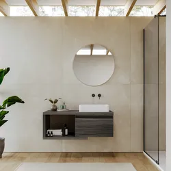 Mobile bagno sospeso 110 cm rovere grigio con cassettone e specchio - Balik