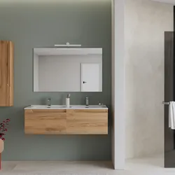 Mobile bagno sospeso 120 cm rovere gold con lavabo doppia vasca e specchio - Agave