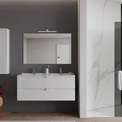 Mobile bagno sospeso 120 cm bianco opaco con lavabo doppia vasca e specchio - Agave Plus