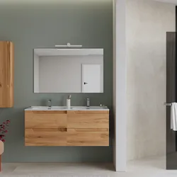Mobile bagno sospeso 120 cm rovere gold con lavabo doppia vasca e specchio - Agave Plus