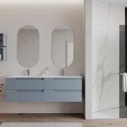 Mobile bagno sospeso 160 cm carta da zucchero con lavabo doppia vasca e specchio - Agave Plus