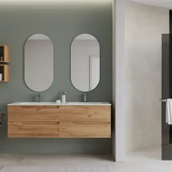 Mobile bagno sospeso 160 cm rovere gold con lavabo doppia vasca e specchio - Agave Plus