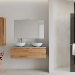 Mobile bagno sospeso 120 cm rovere gold con top verde aloe e specchio - Agave