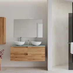 Mobile bagno sospeso 120 cm rovere gold con top verde aloe e specchio - Agave Plus