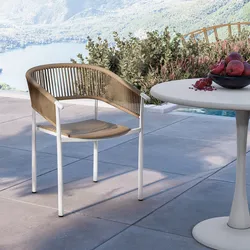 Sedia da giardino con braccioli in acciaio bianco e polipropilene tortora panay con schienale in corda - Rodari