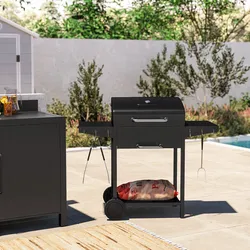 Barbecue a carbonella 119x61x102h cm in acciaio antracite con ruote e griglia - Poseidone