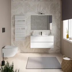 Mobile bagno sospeso con cassetti 100 cm bianco e lavabo con specchio - Cuki