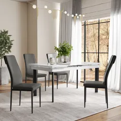 Set 4 sedie in similpelle grigio scuro con gambe in metallo nero - Iolanda