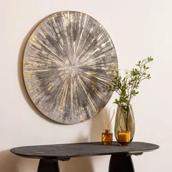 Decorazione da parete rotonda 80 cm oro e grigio