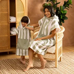Coperta con cappuccio 55x70h cm in velluto verde e bianco - Timothy Kids