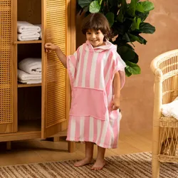 Coperta con cappuccio 55x70h cm in velluto rosa e bianco - Timothy Kids