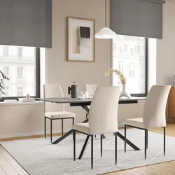 Set 4 sedie in tessuto crema con gambe in metallo nero - Rapsodia