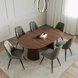 Tavolo allungabile 120-200x120 cm con top noce e gambe cannettate - Avery