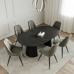 Tavolo allungabile 120-200x120 cm con top nero e gambe cannettate - Avery