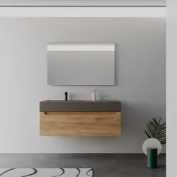 Mobile bagno sospeso 120 cm rovere gold e lavabo marrone sx con specchio - Sleek