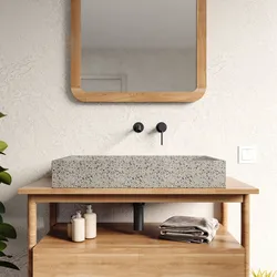 Lavabo d'appoggio 70x11h cm bianco in battuto di terrazzo fumo - Marks