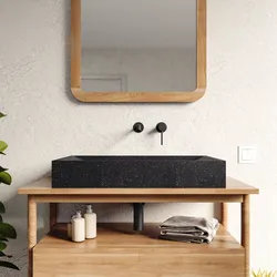 Lavabo d'appoggio 70x11h cm nero in battuto di terrazzo carbone - Marks