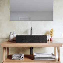Lavabo d'appoggio 55x13h cm nero in battuto di terrazzo carbone - Marks