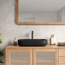 Lavabo d'appoggio 53x11h cm nero in battuto di terrazzo carbone - Marks