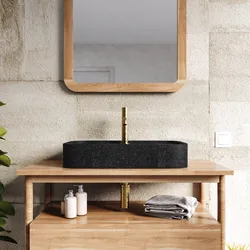 Lavabo d'appoggio 60x11h cm nero in battuto di terrazzo carbone - Marks