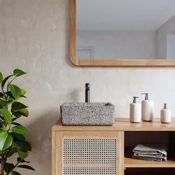 Lavabo d'appoggio 36x13h cm bianco in battuto di terrazzo fumo - Marks