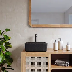 Lavabo d'appoggio 36x13h cm nero in battuto di terrazzo carbone - Marks