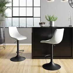 Set 2 sgabelli in similpelle bianco con struttura nero e poggiapiedi - Fingel