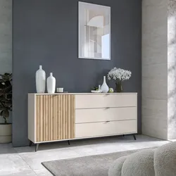 Madia 183x83h cm cashmere con 3 cassetti e 1 anta effetto cannettato rovere - Irina